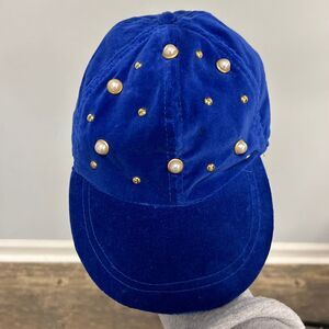 Vintage Marvel by Logo 7 Headwear Velvet Blue Hat/Cap Women‎ Beaded Size Medium